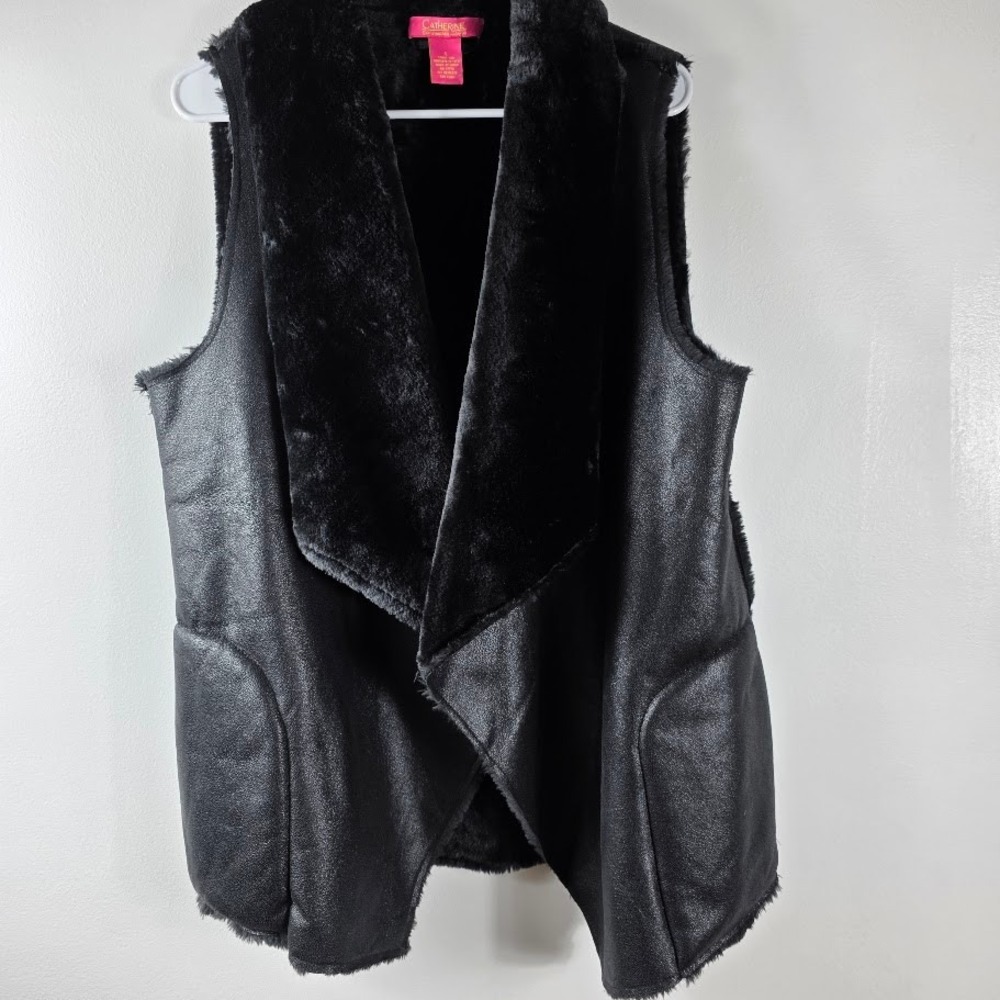 Catherine Malandrino‎ Black Faux Fur Trimmed Vest Women's Size L